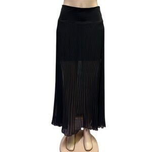 Baby Phat Y2K Black Semi Sheer Pleated Mini Lining Midi Maxi Skirt Womens Large